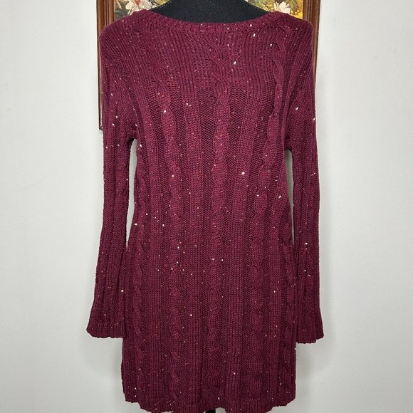 Cremieux Sweaters - Cremieux Sweater Top Women's Small Round Neck Maroon w/ Gold Sequins NWT